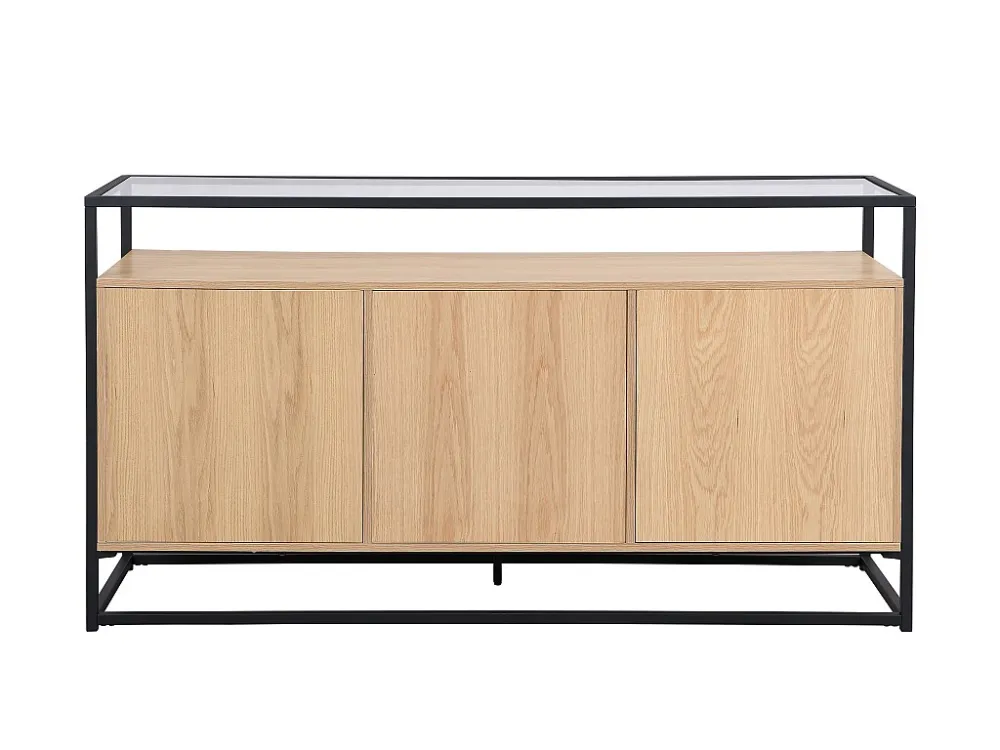 Buffetkast met 3 deurtjes van mdf, gehard glas en metaal - Licht naturel - CAMATA