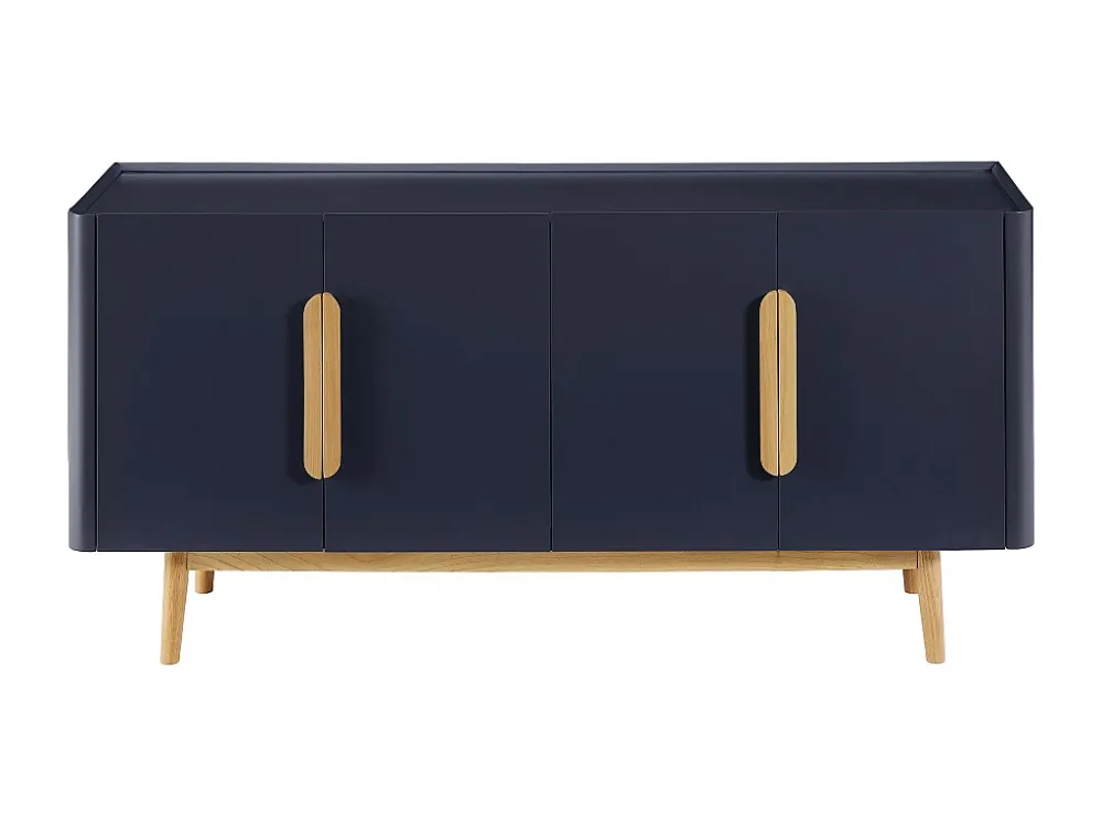 Buffetkast met 4 deurtjes van mdf en hevea - Blauw en licht naturel - DUNELON