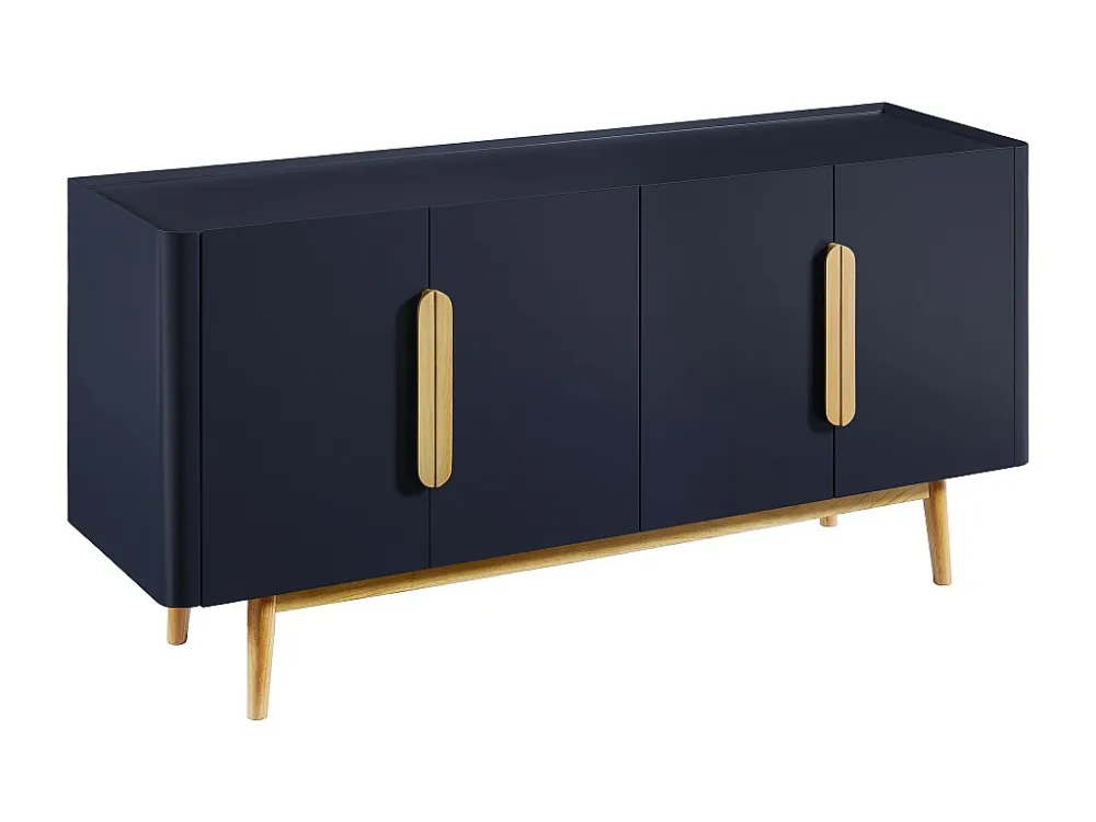 Buffetkast met 4 deurtjes van mdf en hevea - Blauw en licht naturel - DUNELON