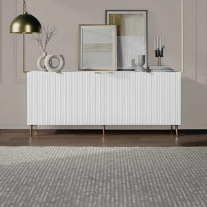 Buffetkast met 4 deurtjes van mdf en staal - Wit en goudkleurig - YESINIA