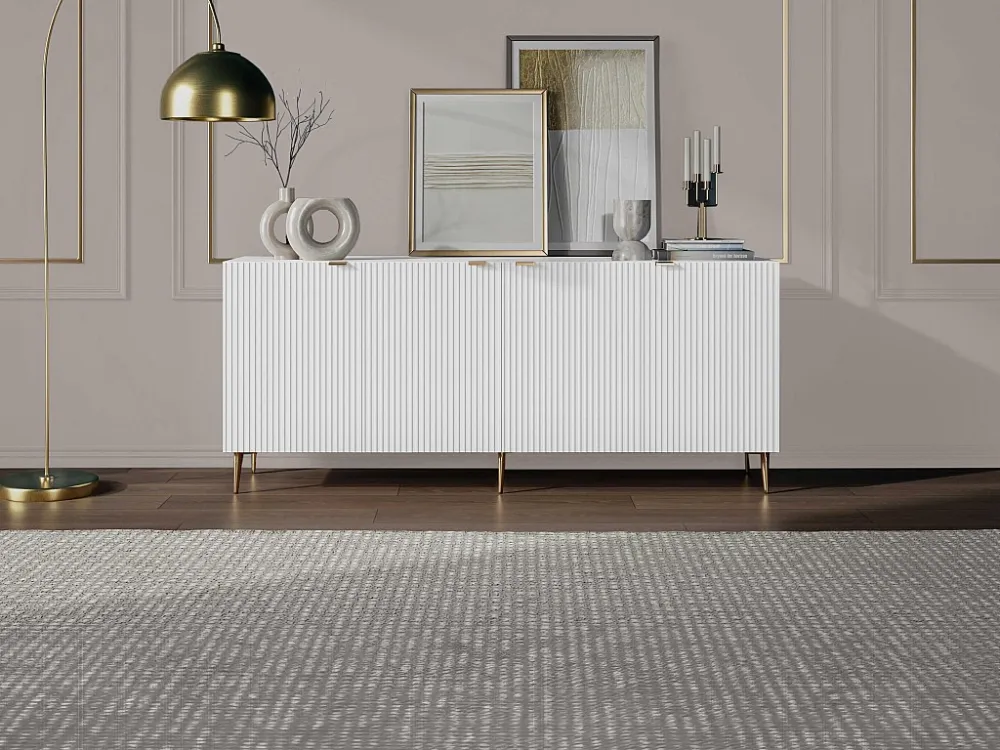 Buffetkast met 4 deurtjes van mdf en staal - Wit en goudkleurig - YESINIA
