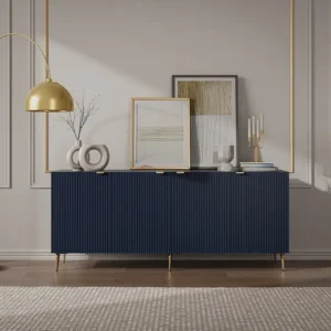Buffetkast met 4 deurtjes van mdf en staal - Blauw en goudkleurig - YESINIA