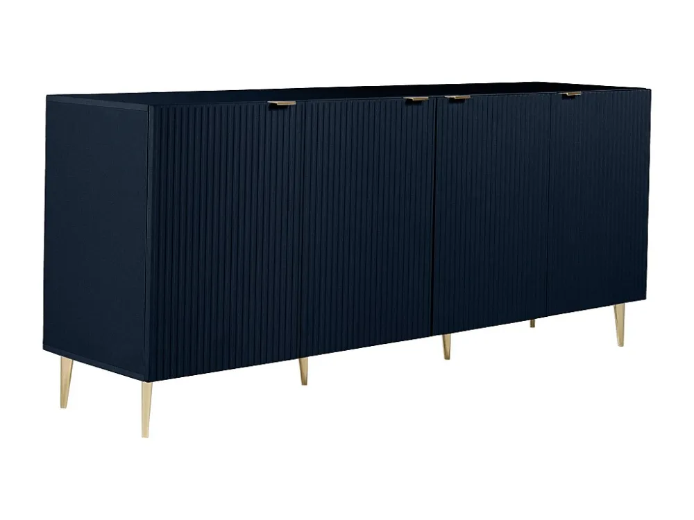 Buffetkast met 4 deurtjes van mdf en staal - Blauw en goudkleurig - YESINIA