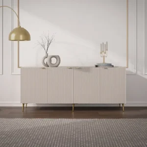 Buffetkast met 4 deurtjes van mdf en staal - Beige en goudkleurig - YESINIA