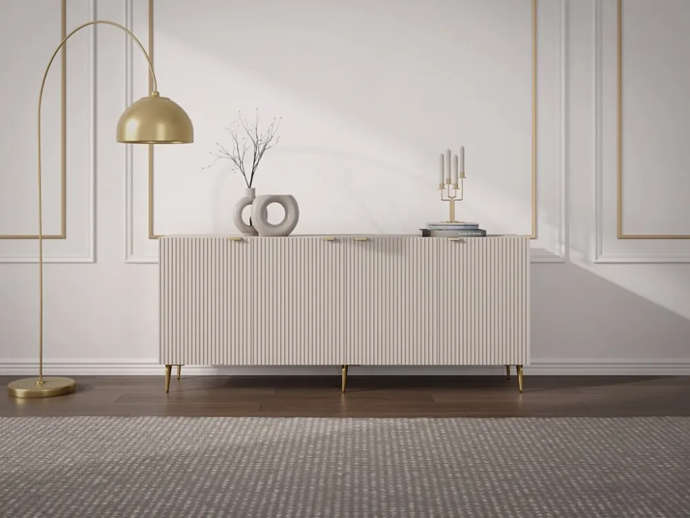 Buffetkast met 4 deurtjes van mdf en staal - Beige en goudkleurig - YESINIA