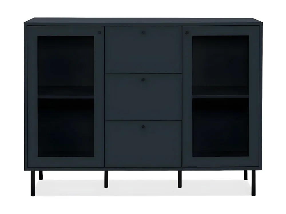 Buffet 3 Lades 2 Glazen Deuren Marineblauw L120 cm - BOGOTA Calicosy