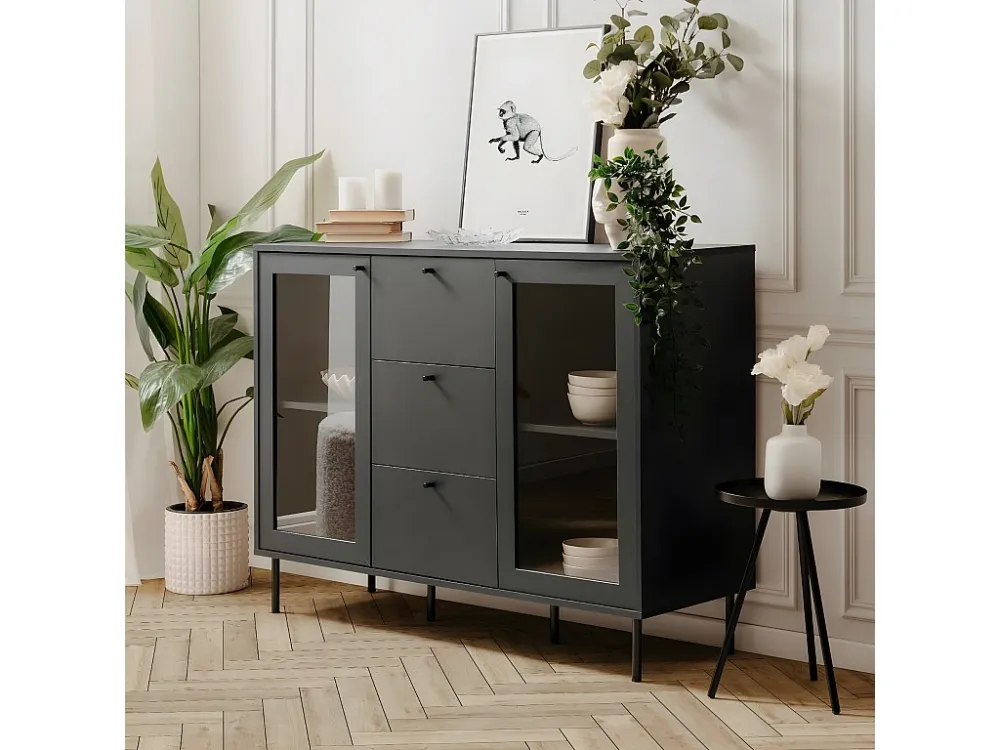 Buffet 3 Lades 2 Glazen Deuren Marineblauw L120 cm - BOGOTA Calicosy