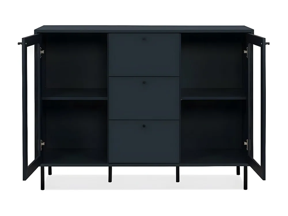Buffet 3 Lades 2 Glazen Deuren Marineblauw L120 cm - BOGOTA Calicosy