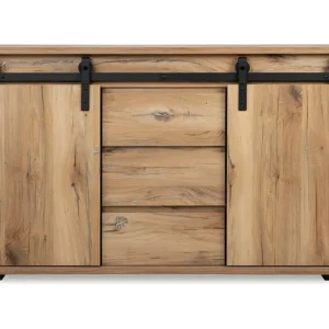 Buffet 2 Schuifdeuren en 3 Centrale Lades L140 cm - MANZANO Calicosy