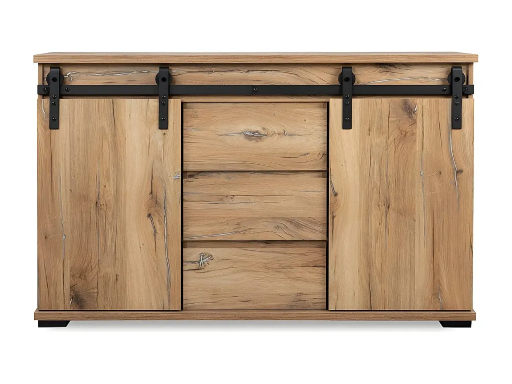 Buffet 2 Schuifdeuren en 3 Centrale Lades L140 cm - MANZANO Calicosy