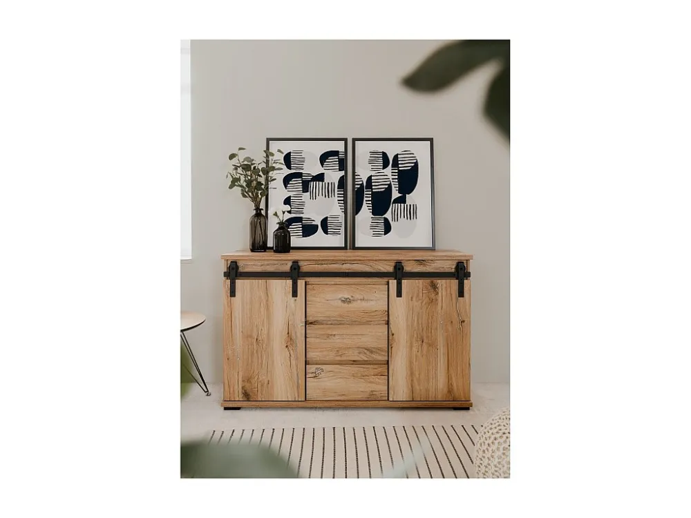 Buffet 2 Schuifdeuren en 3 Centrale Lades L140 cm - MANZANO Calicosy