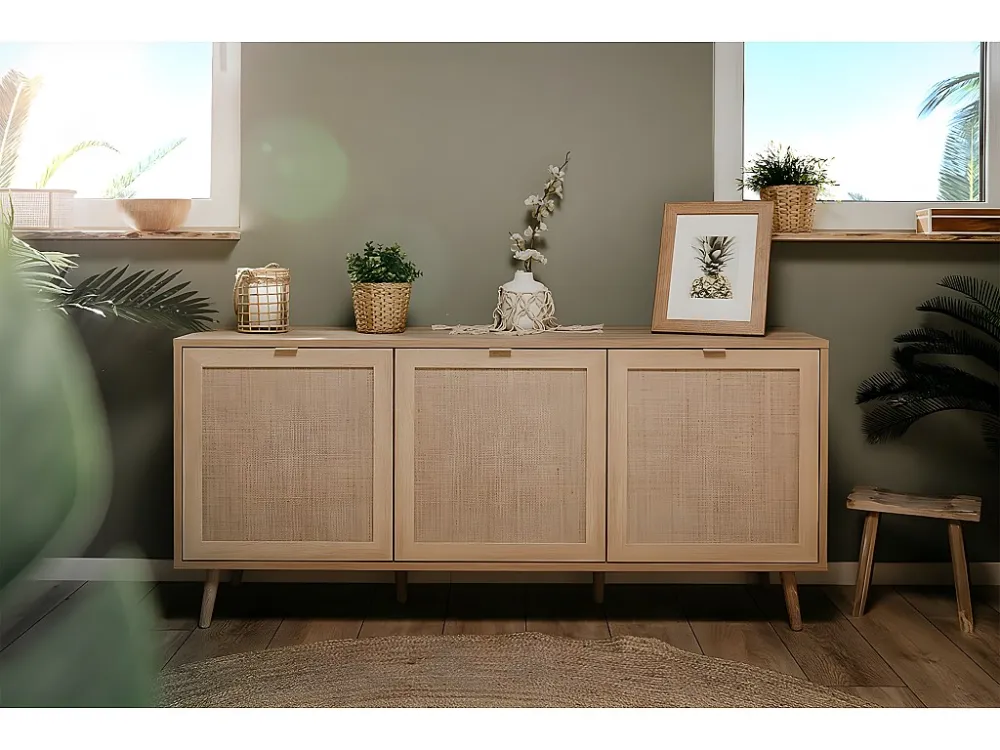 Dressoir met 3 Deuren L150 cm - Rotan afdruk - Bali Calicosy