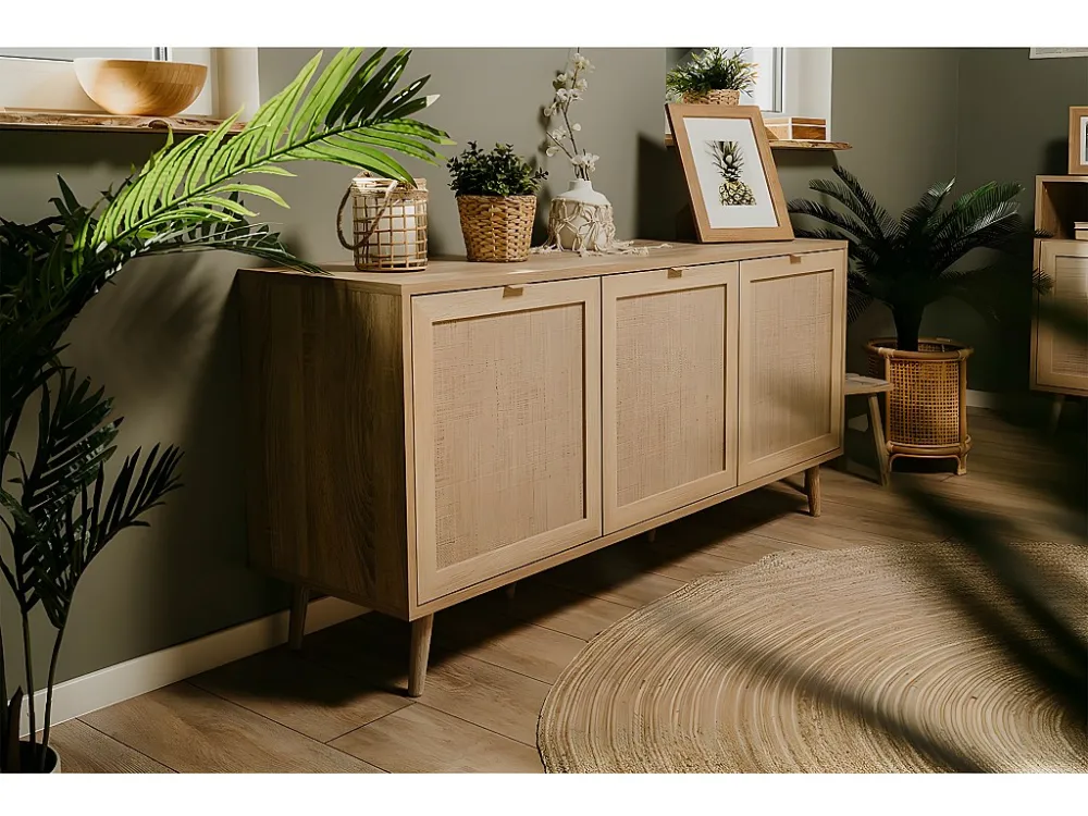 Dressoir met 3 Deuren L150 cm - Rotan afdruk - Bali Calicosy