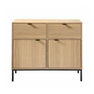 Ladekast 2 Deuren 2 Lades - Houteffect - L90 x H79 cm Calicosy