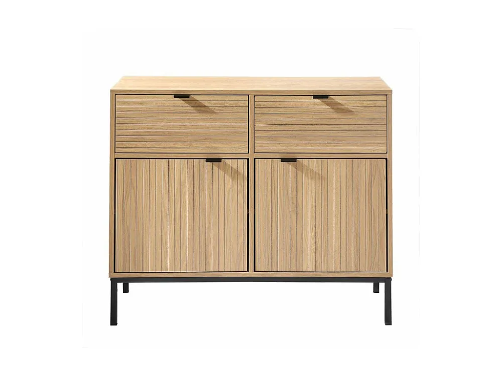 Ladekast 2 Deuren 2 Lades - Houteffect - L90 x H79 cm Calicosy