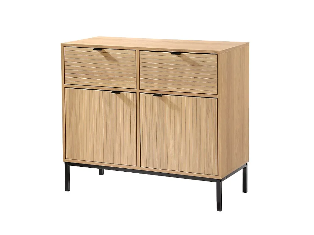 Ladekast 2 Deuren 2 Lades - Houteffect - L90 x H79 cm Calicosy