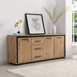 Dressoir met 3 deuren en 3 laden van MDF - Natuur en zwart - NALAMANE - Koop nu online