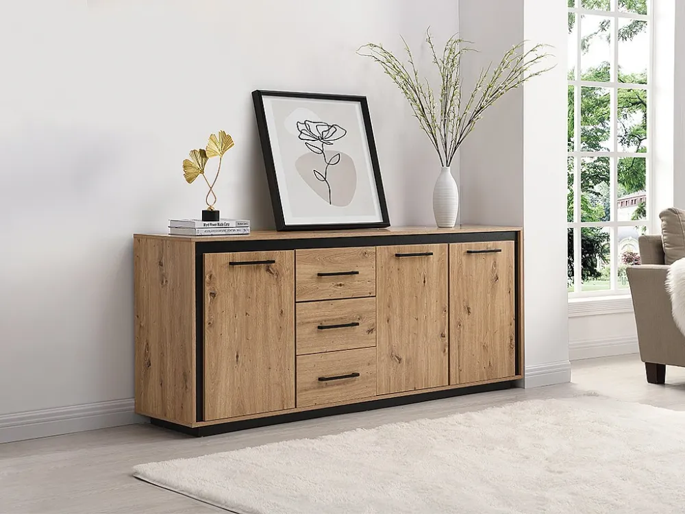 Dressoir met 3 deuren en 3 laden van MDF - Natuur en zwart - NALAMANE - Koop nu online