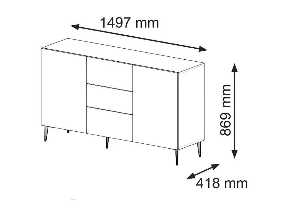 Dressoir RAVENNA B SB150 2D3D 150x42x87 Zwart