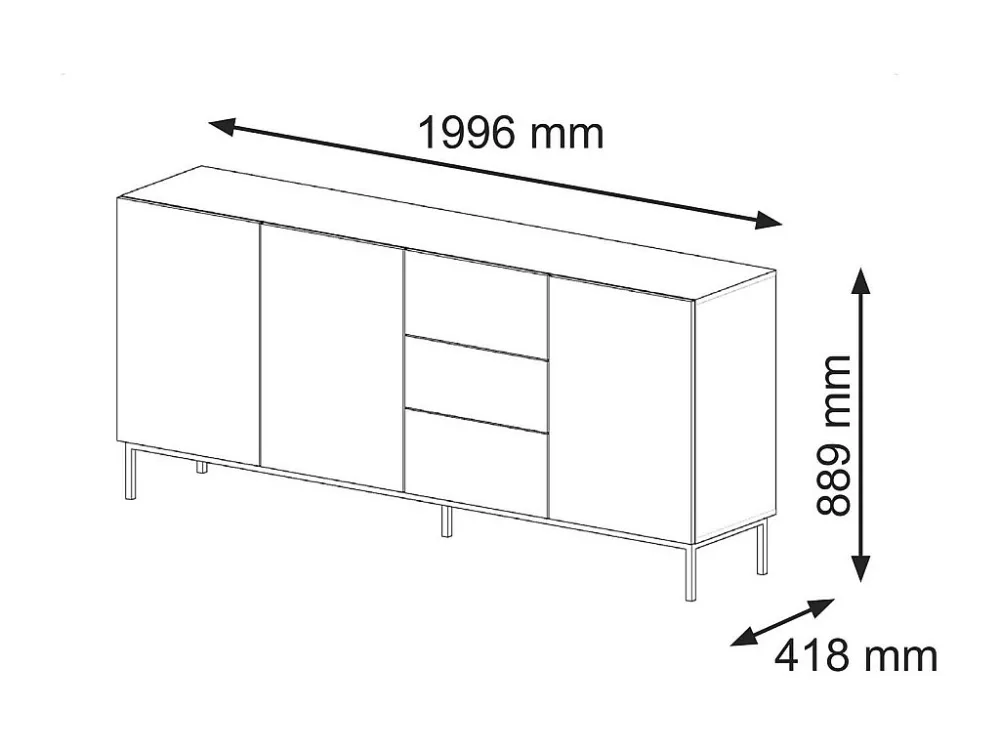 Dressoir RAVENNA F SB200 3D3D 200x42x87 Zwart