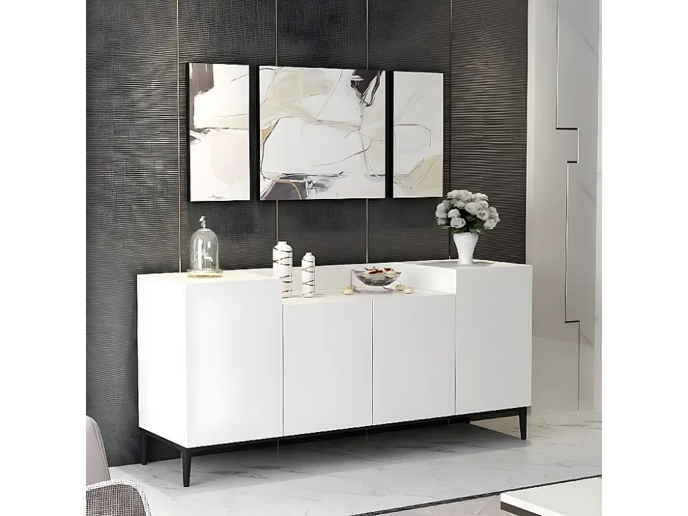 Annalisa Multifunctioneel Kabinet, Wit, Zwart, 160x42x75 cm, EPIKASA