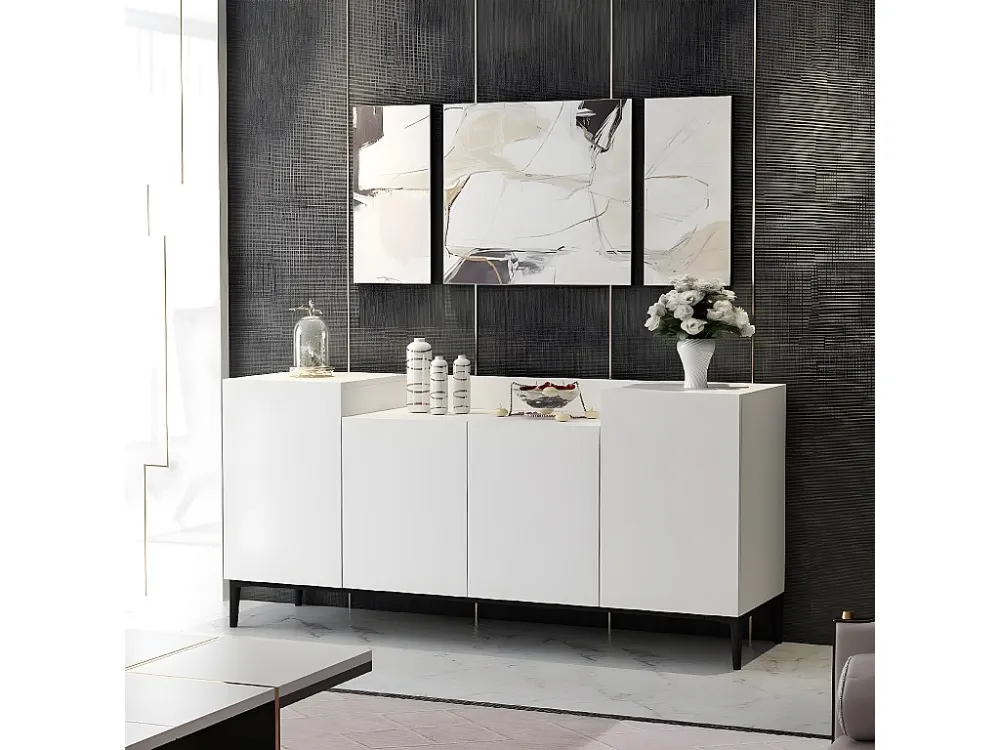 Annalisa Multifunctioneel Kabinet, Wit, Zwart, 160x42x75 cm, EPIKASA