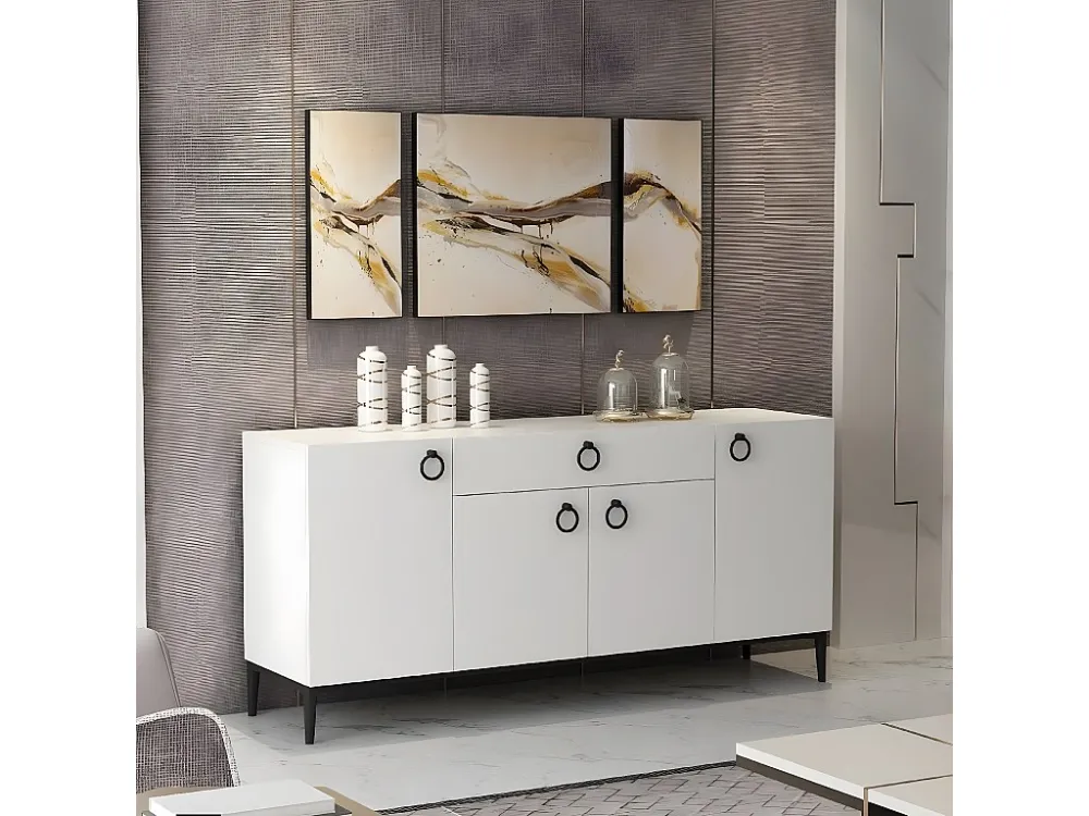 Gloria Multifunctioneel Kabinet, Wit, Zwart, 160x42x75 cm, EPIKASA
