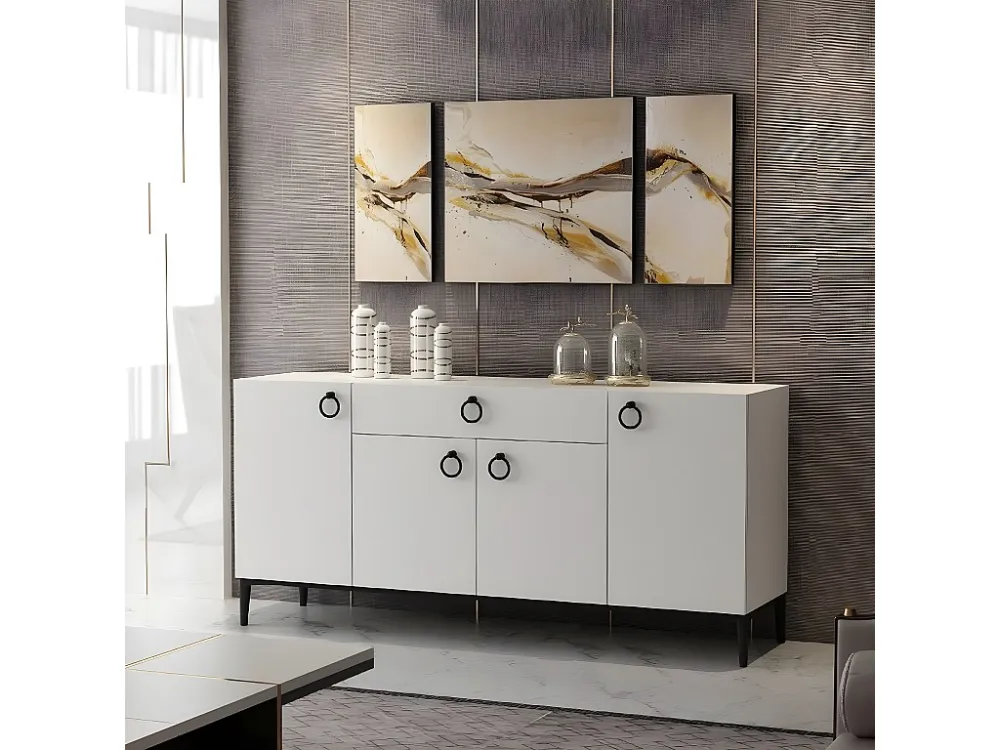 Gloria Multifunctioneel Kabinet, Wit, Zwart, 160x42x75 cm, EPIKASA