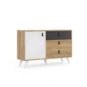 Manila Multifunctioneel Kabinet, Eiken, Antraciet, Wit, 120x36,5x77 cm, EPIKASA