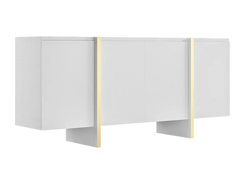 Hangend tv-meubel met 4 deuren van mdf - Wit en goudkleurig - LUVONIA