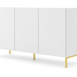 Commode SURF 150 cm 3D gefreesd wit mat metalen poten goudkleur Homlando