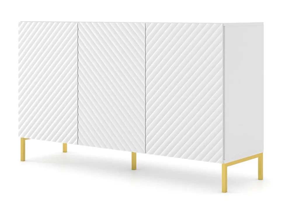Commode SURF 150 cm 3D gefreesd wit mat metalen poten goudkleur Homlando