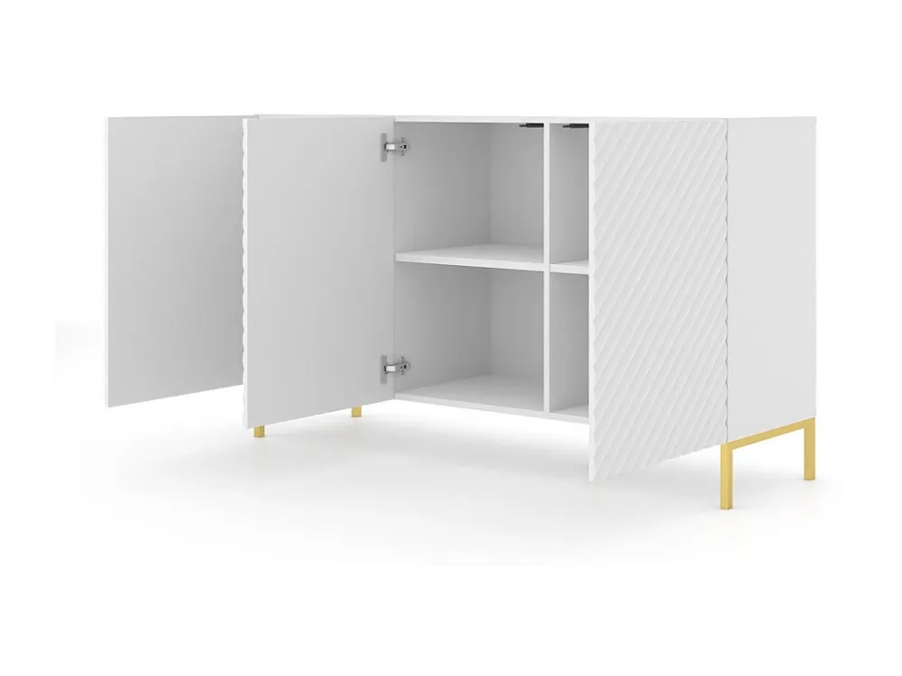 Commode SURF 150 cm 3D gefreesd wit mat metalen poten goudkleur Homlando