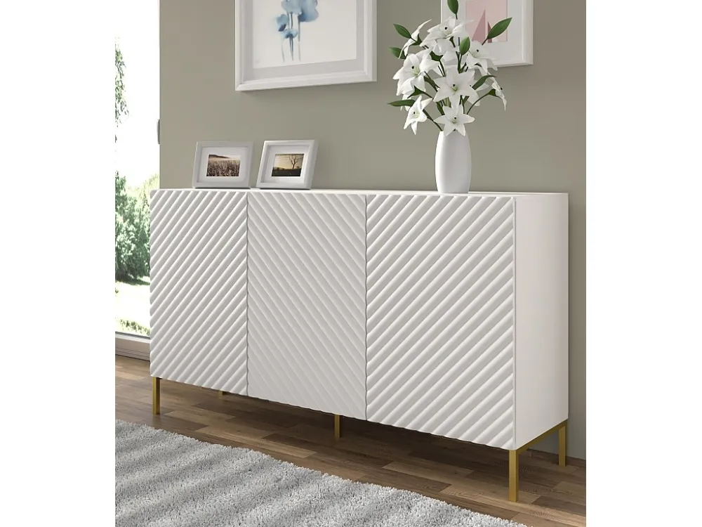 Commode SURF 150 cm 3D gefreesd wit mat metalen poten goudkleur Homlando