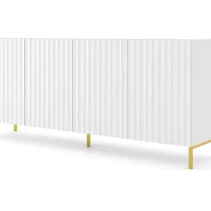 Commode WAVE 200 cm 4D gefreesd wit mat metalen poten goudkleur Homlando