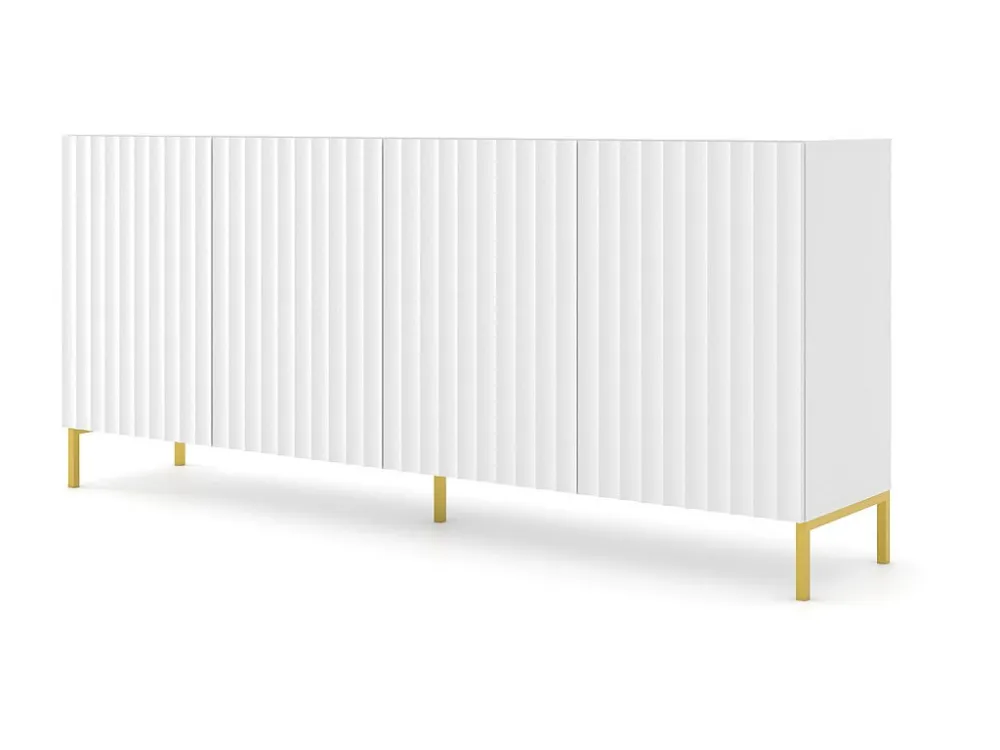 Commode WAVE 200 cm 4D gefreesd wit mat metalen poten goudkleur Homlando