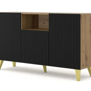 Ladenkast RAVENNA B 150 cm 2D1DM artisan eiken / mat zwart + gouden poten Homlando