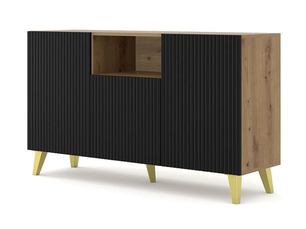 Ladenkast RAVENNA B 150 cm 2D1DM artisan eiken / mat zwart + gouden poten Homlando