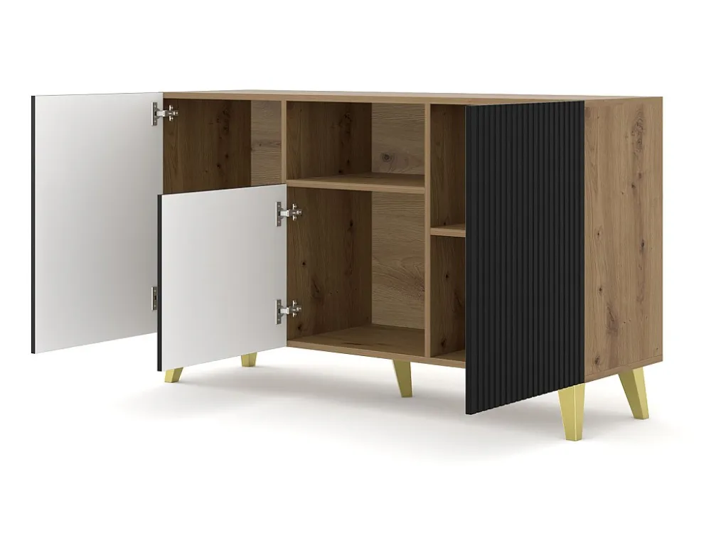 Ladenkast RAVENNA B 150 cm 2D1DM artisan eiken / mat zwart + gouden poten Homlando