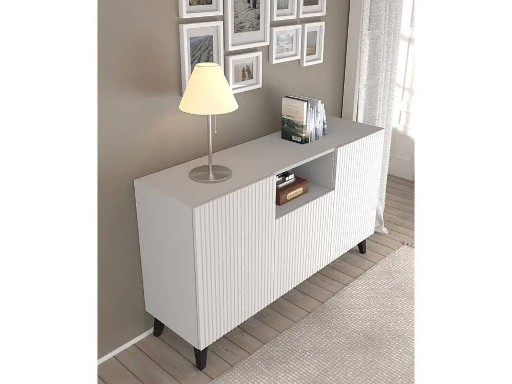 Ladenkast RAVENNA B 150 cm 2D1DM mat wit + zwarte poten Homlando