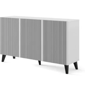 Ladenkast RAVENNA P 150 cm 3D mat wit / mat zwart + zwarte poten Homlando
