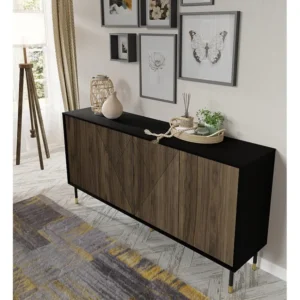Ladenkast WOODY PACIFIC 4D 180 cm gefreesd mat zwart / pacific noot Homlando