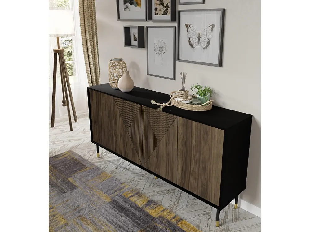 Ladenkast WOODY PACIFIC 4D 180 cm gefreesd mat zwart / pacific noot Homlando