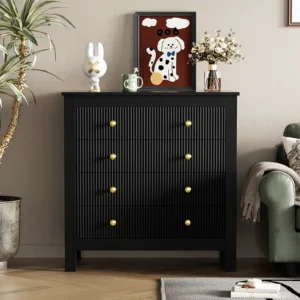 Dressoir, ladekast met 5 laden - Gouden handgrepen - 79 x 38,5 x 80,5 cm - Spaanplaat - Zwart Merax