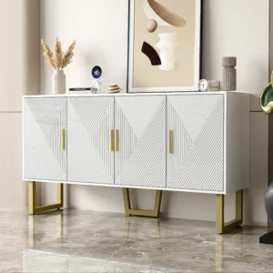 Dressoir met 4 deuren - 150 x 40 x 82 cm - MDF, spaanplaat en metaal - Wit en goud Merax