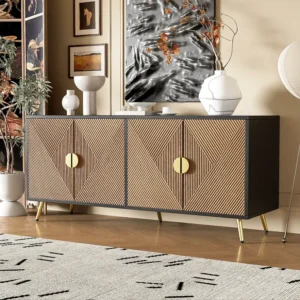 Dressoir met 4 deuren - 160 x 40 x 75 cm - MDF en spaanplaat - Zwart en naturel Merax