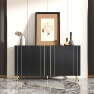 Dressoir met 4 deuren - 160 x 38 x 80 cm - Spaanplaat en goud metaal - Zwart Merax