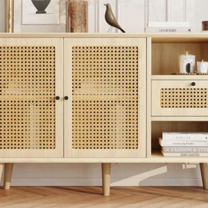 Dressoir met 2 deuren, 1 lade en 2 nissen MDF - rotaneffect - natuurlijke kleur Merax