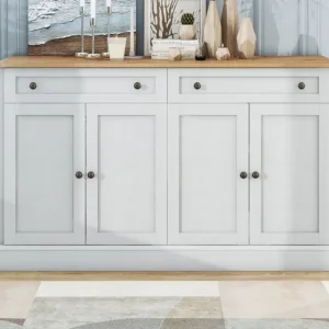 Dressoir met 4 deuren en 2 laden - MDF hout en metalen handgrepen - witte kleur - 150 x 40 x 86 cm Merax