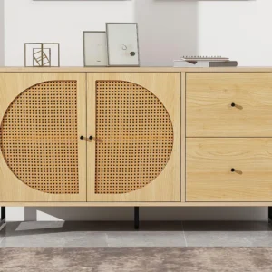 Dressoir met 2 deuren en 2 laden spaanpanelen - rotaneffect - eikenkleur Merax